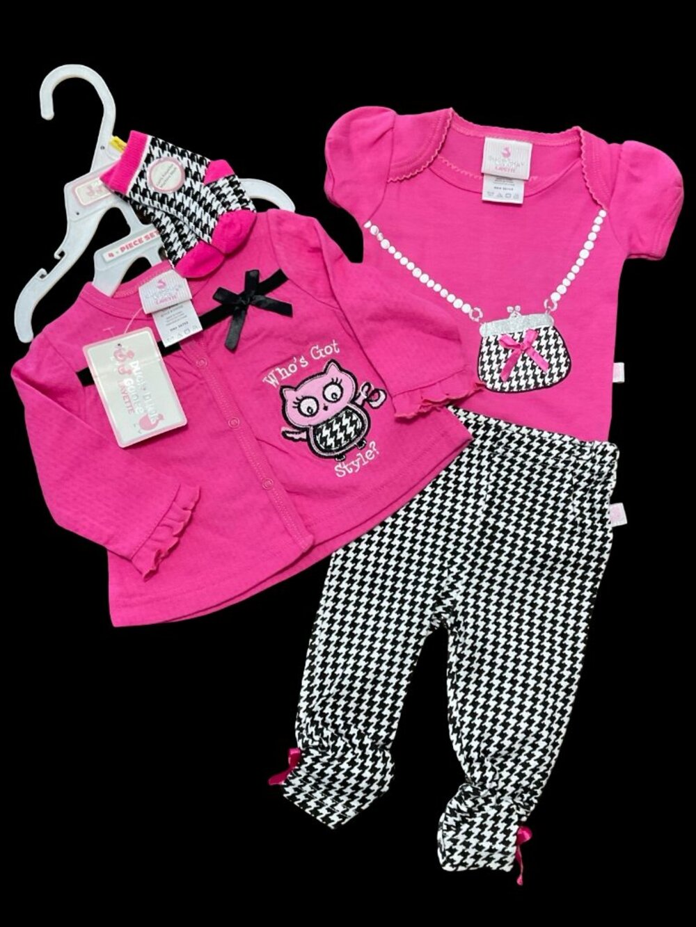 Pink/Black Four Piece Houndstooth Print Outfit